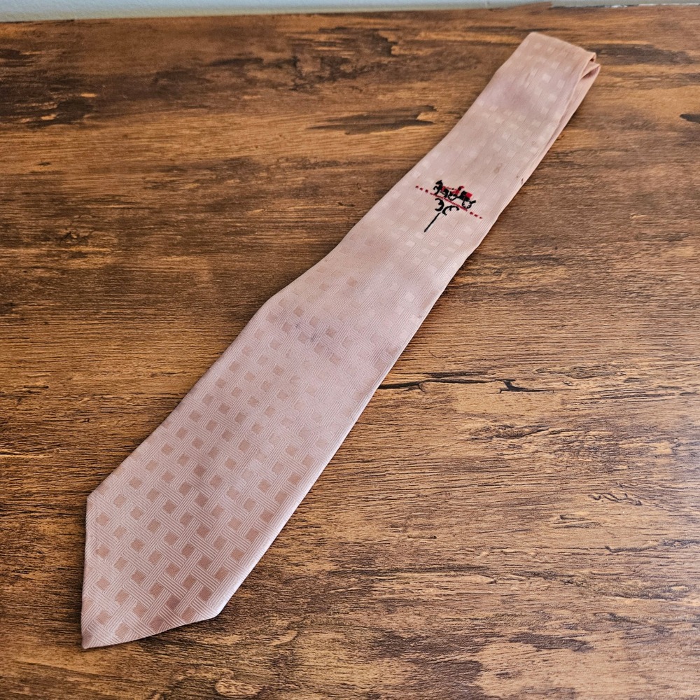 Vtg 50s Haband Men's Acetate Tie Peach‎ Geometric Embroidered Horse Carriage